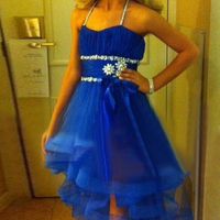 prom dresses high low,Royal Blue A-line Halter Organza Asymmetrical Prom Dresses Evening Dresses 1561 - Thumbnail 1