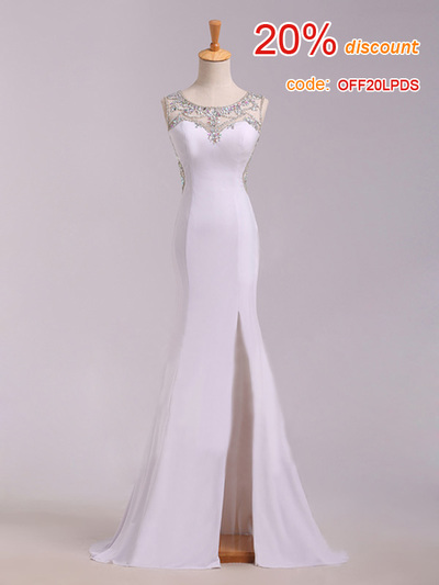 prom dresses long,White Trumpet/Mermaid Scoop Sleeveless Chiffon Prom Dresses Evening Dresses 1458