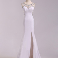 prom dresses long,White Trumpet/Mermaid Scoop Sleeveless Chiffon Prom Dresses Evening Dresses 1458 - Thumbnail 1