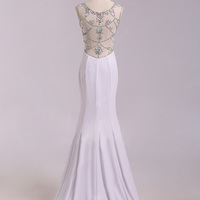 prom dresses long,White Trumpet/Mermaid Scoop Sleeveless Chiffon Prom Dresses Evening Dresses 1458 - Thumbnail 2
