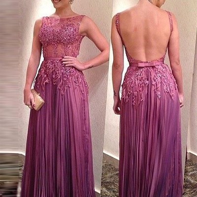 Prom dresses chiffon,purple a-line bateau chiffon long prom dresses evening dresses 1433