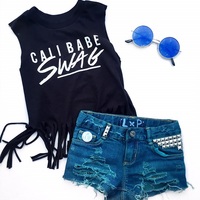 Cali Babe Swag Fringe Cut Off (Black) - Thumbnail 1