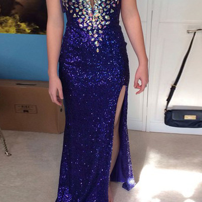 Prom dresses with slit,royal blue sheath column sweetheart floor-length elastic woven satin evening dress prom dresses 10032