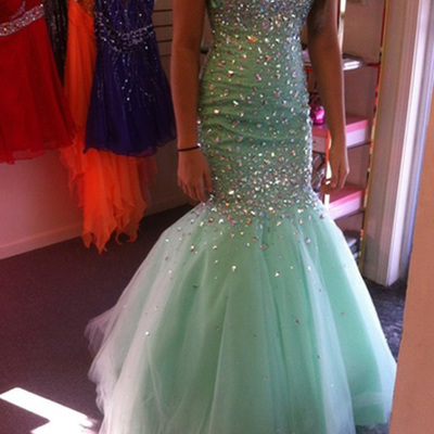 Mermaid prom dresses,sage trumpet mermaid sweetheart floor-length tulle evening dress prom dresses 10078