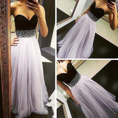 A-line prom dresses,black a-line sweetheart floor-length tulle evening dress prom dresses 10091
