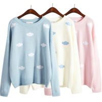 Student clouds embroidery knitting sweater - Thumbnail 1