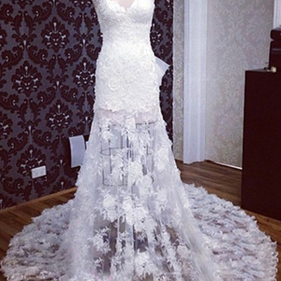 Gorgeous prom dresses,white trumpet mermaid v-neck sweep brush train tulle evening dress prom dresses 10108