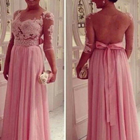 modest prom dresses,Red Pink A-line Bateau Floor-length Chiffon Prom Dresses Evening Dresses 6114 - Thumbnail 1
