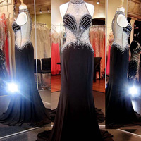 sexy prom dresses,Black A-line High Neck Chiffon Prom Dresses Evening Dresses 8144 - Thumbnail 1