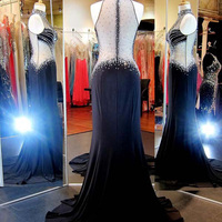 sexy prom dresses,Black A-line High Neck Chiffon Prom Dresses Evening Dresses 8144 - Thumbnail 2
