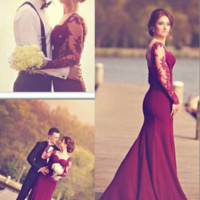 Prom dresses 2016,long sleeve trumpet/mermaid straps chiffon prom dresses evening dresses 8641