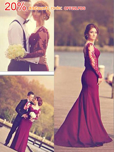 prom dresses 2016,Long Sleeve Trumpet/Mermaid Straps Chiffon Prom Dresses Evening Dresses 8641