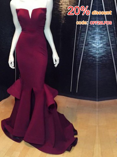 prom dresses,Burgundy prom dressTrumpet/Mermaid Sweetheart Satin Prom Dresses Evening Dresses 8646