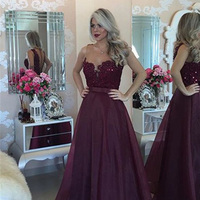 prom dresses long,Dark Purple A-line Scoop Organza Prom Dresses Evening Dresses 8647 - Thumbnail 1