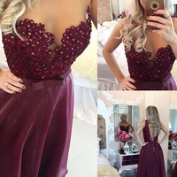 prom dresses long,Dark Purple A-line Scoop Organza Prom Dresses Evening Dresses 8647 - Thumbnail 2