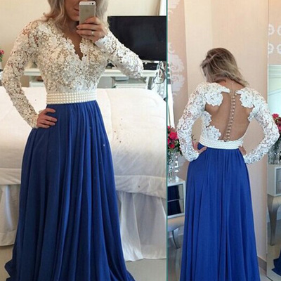 Prom dresses long,long sleeve a-line v-neck chiffon prom dresses evening dresses 8659
