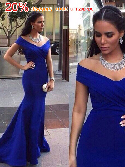 prom dresses long,Royal Blue Trumpet/Mermaid Off-the-shoulder Satin Prom Dresses Evening Dresses 8648