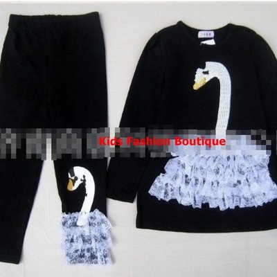 Girls black & white swan 2-pieces outfit. top/pants