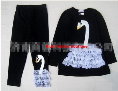 Girls black & white swan 2-pieces outfit. top/pants