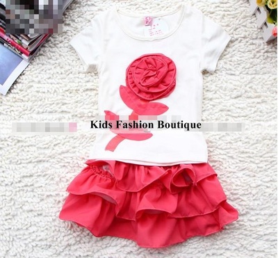 Girls coral flower top & skirt outfit