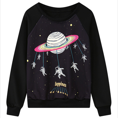 Harajuku planet printing round neck long-sleeved sweater female