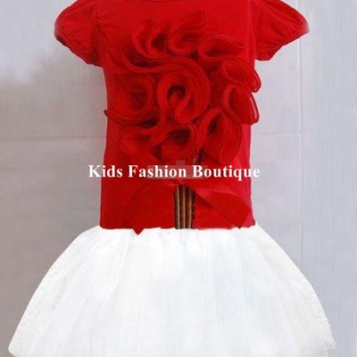 Girls red gorgeous flower dress