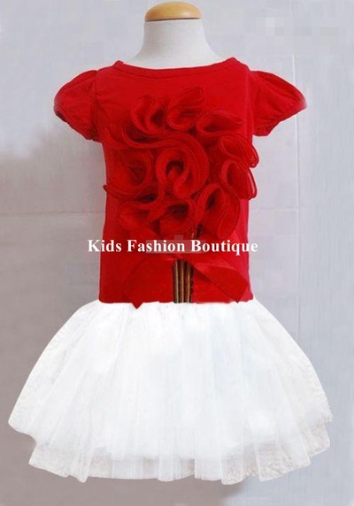 Girls red gorgeous flower dress