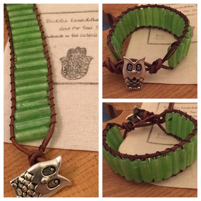 Green beaded leather wrap bracelet