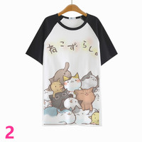 Harajuku backyard cute cat T-shirt - Thumbnail 1