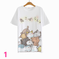 Harajuku backyard cute cat T-shirt - Thumbnail 2