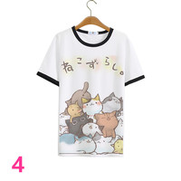 Harajuku backyard cute cat T-shirt - Thumbnail 3