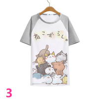 Harajuku backyard cute cat T-shirt - Thumbnail 4