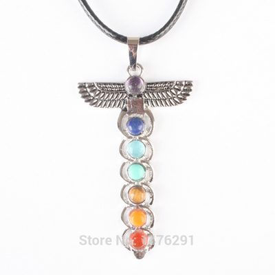 7 colors natural crystal angel wings pendant