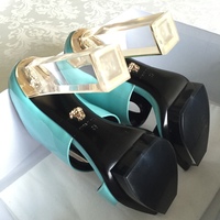 VERSACE Patent Leather Plexi Heel Mule Sandal - Thumbnail 3