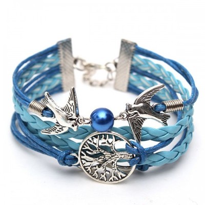 Tree of life infinity love bird leather bracelet 