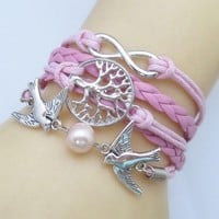 Tree Of Life Infinity Love Bird Leather Bracelet  - Thumbnail 4