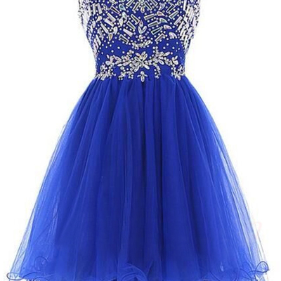 Royal blue short prom dresses,royal blue a-line sweetheart short mini tulle homecoming dresses short prom dresses 9638