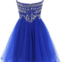 royal blue short prom dresses,Royal Blue A-line Sweetheart Short Mini Tulle Homecoming Dresses Short Prom Dresses 9638 - Thumbnail 1