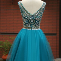 short prom dresses,A-line Scoop Short Mini Tulle Homecoming Dresses Short Prom Dresses 9644 - Thumbnail 1