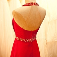 Beautiful Red Halter Beaded Long Prom Dresses, Red Prom Gowns, Party Dresses - Thumbnail 1