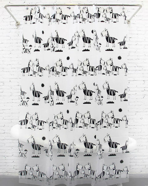 Cute Cartoon ZEBRA Design 180 cm x 180 cm PEVA Plastic Bathroom Use Shower Curtain Set