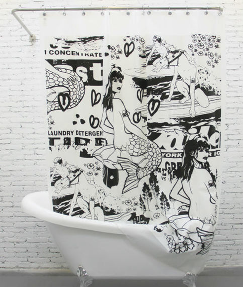  MERMAID Black & WHITE 180 x 200 cm Design PEVA Plastic Shower Curtain Bathroom Use