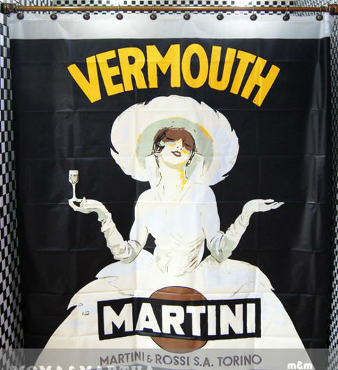 VERMOUTH MARTINI Black Color Cool Design 180 x 200 cm PEVA Plastic Shower Curtain Set