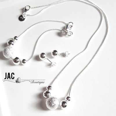 Round ball silver jewelry set- - Thumbnail 3