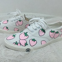 Harajuku lovely hand-painted canvas shoes strawberry - Thumbnail 2