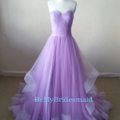 Lovely tulle lavender sweetheart long prom gown, prom dresses 2017, party gowns