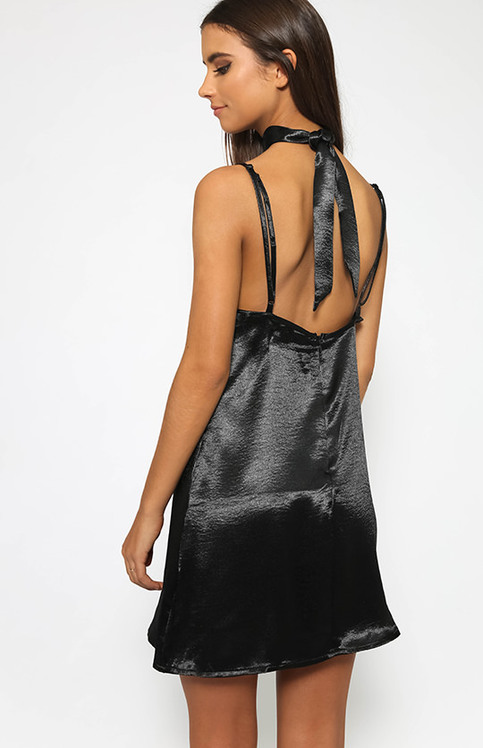 Black Silk Satin Dress Slip Dress