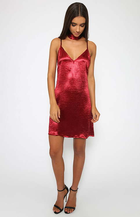 Red Silk Satin Dress Slip Dress