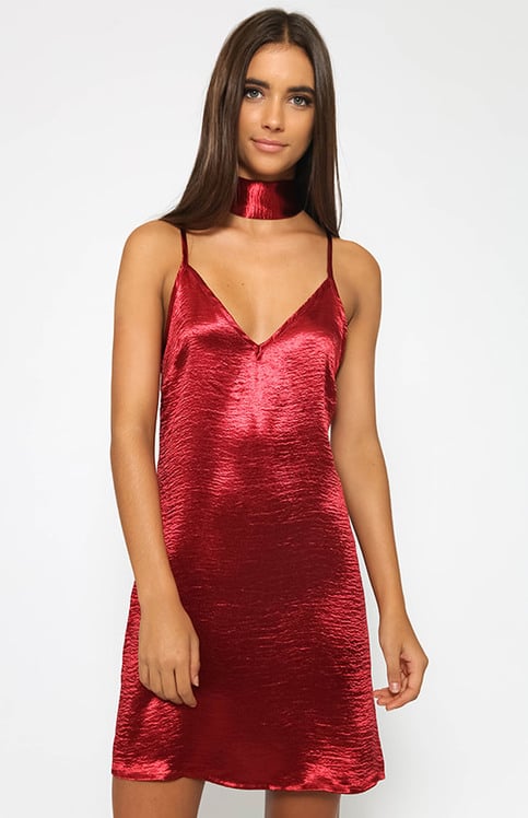 Red Silk Satin Dress Slip Dress
