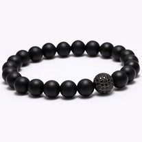 Black Matte Beads Bracelet w/Black Stone